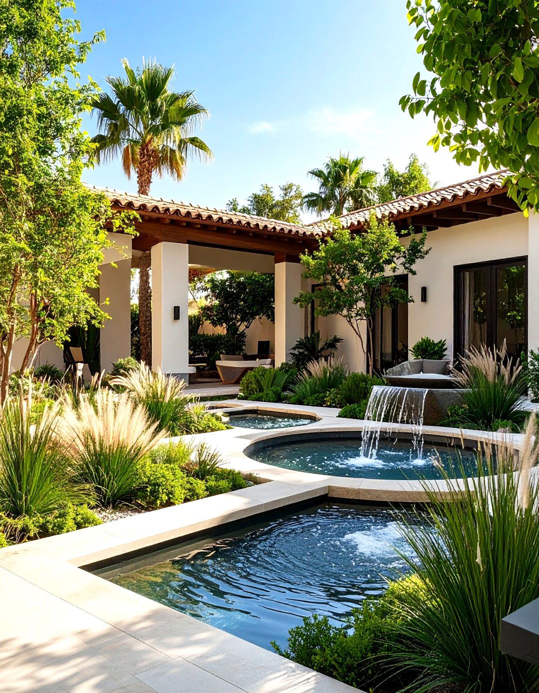 Spanish Courtyard with Contemporary Water Features - 20 Spanish Courtyard Ideas