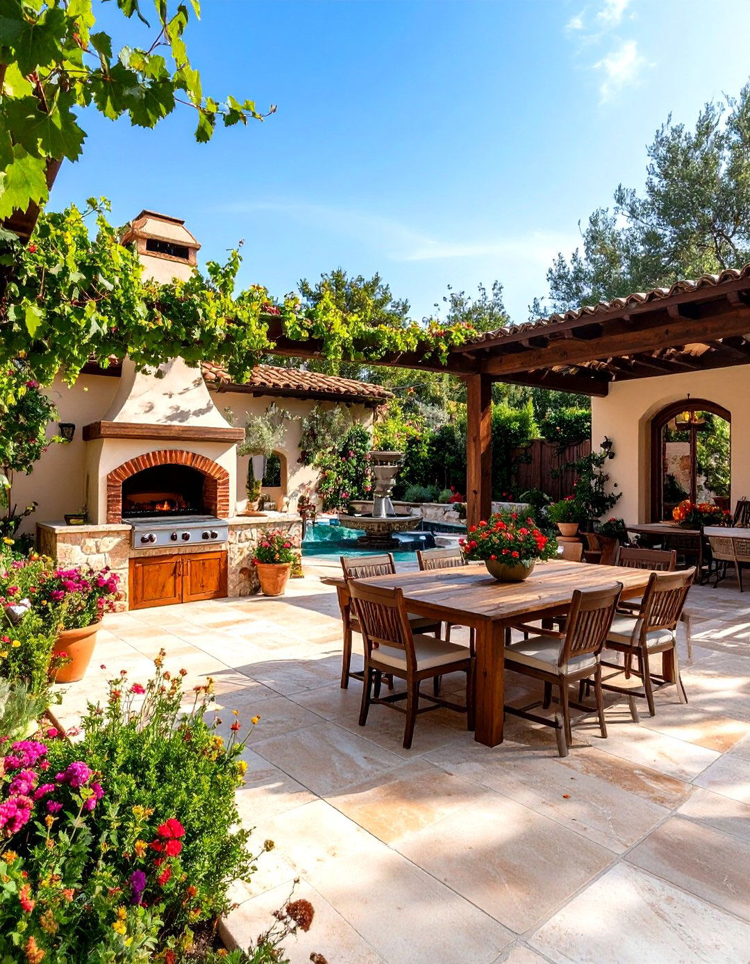 Spanish Courtyard with Outdoor Kitchen and Dining Focus - 20 Spanish Courtyard Ideas