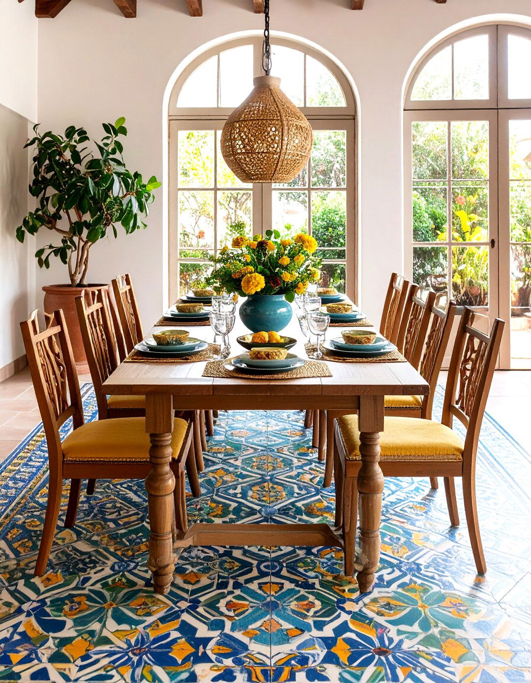Spanish Dining Room Patterned Tile Rug Alternative - 20 spanish style dining room ideas