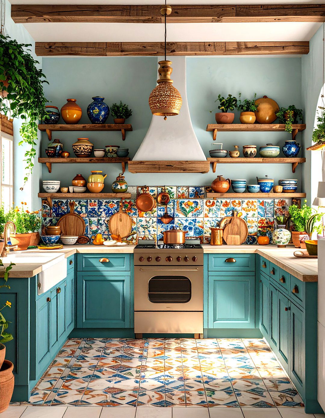 Spanish Style Kitchen with Open Shelving and Pottery Display - 20 Spanish Style Kitchen Ideas