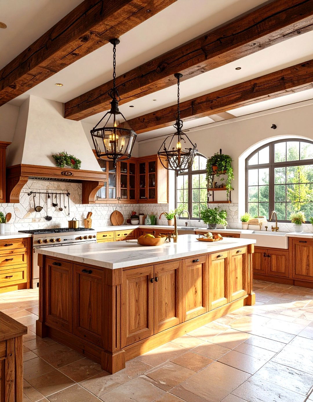 Spanish Style Kitchen with Rustic Wooden Beam Ceiling - 20 Spanish Style Kitchen Ideas