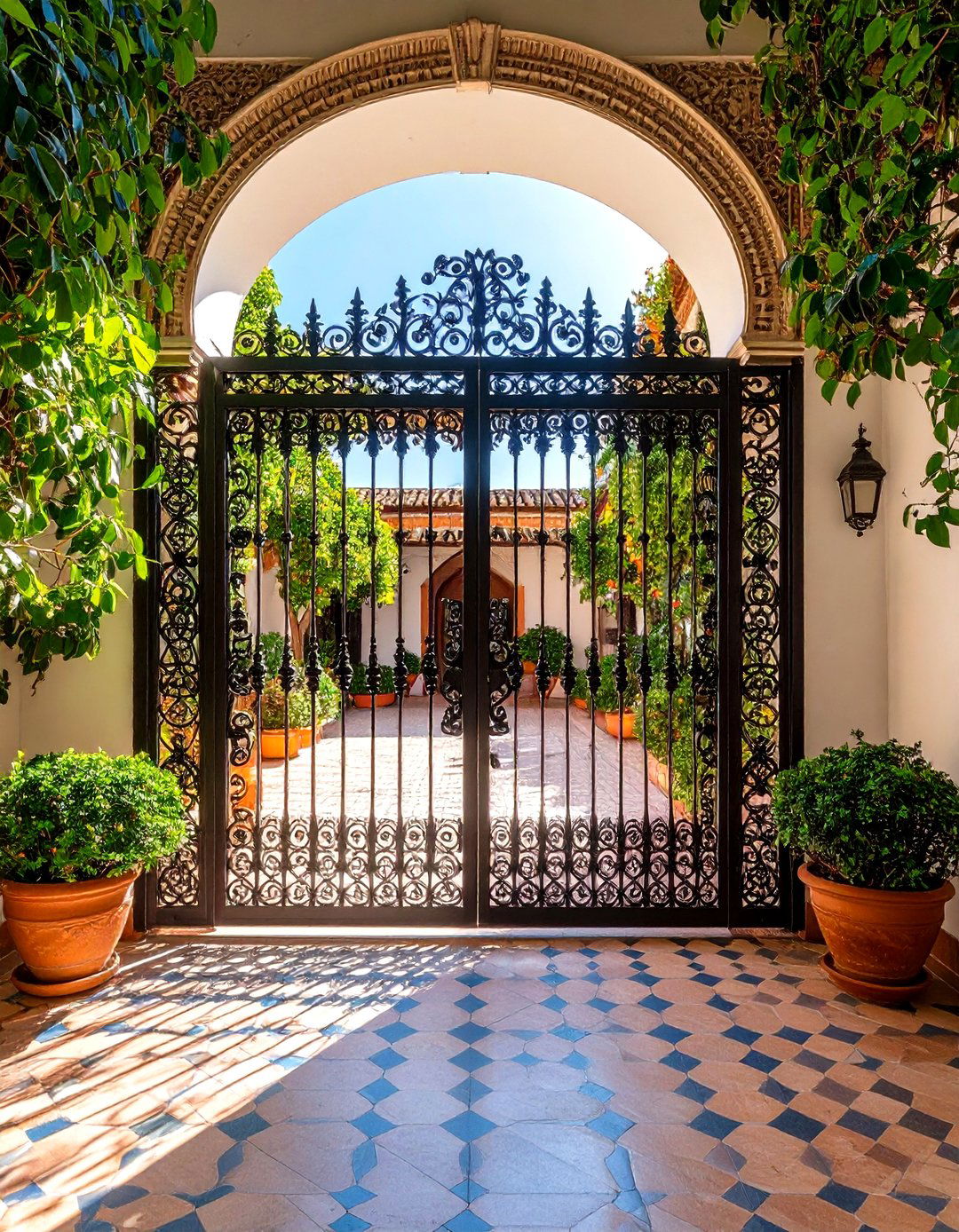 Spanish Style Patio Accented with Decorative Iron Gates - 20 spanish style patio ideas