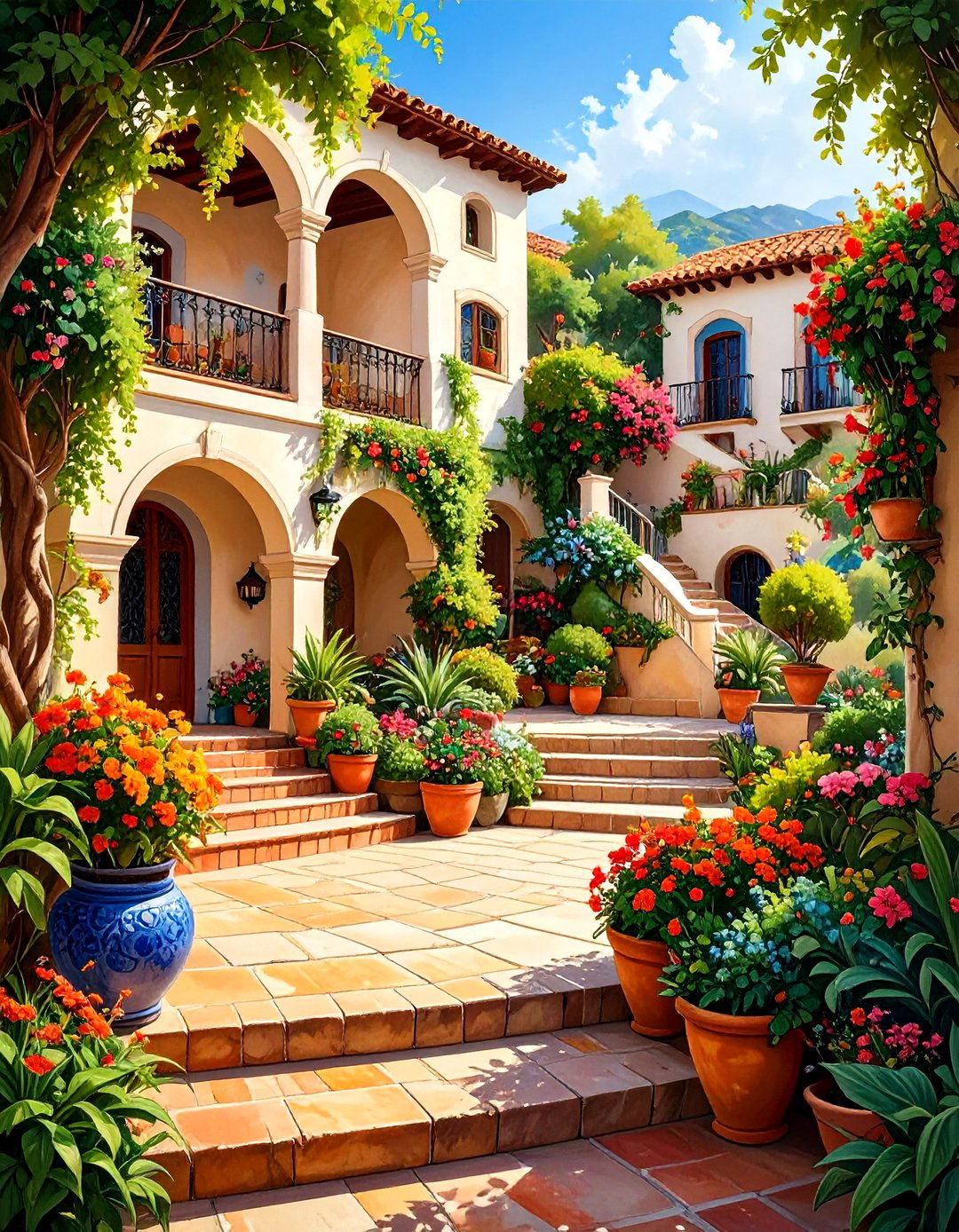 Spanish Style Patio Featuring Multi Level Courtyard Terraces - 20 spanish style patio ideas