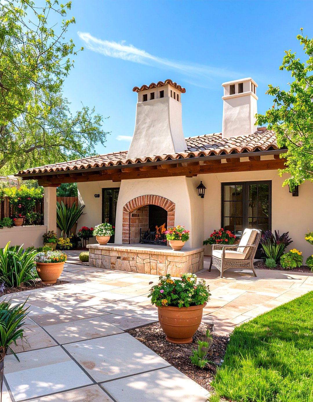 Spanish Style Patio Focused on an Outdoor Fireplace or Chiminea - 20 spanish style patio ideas