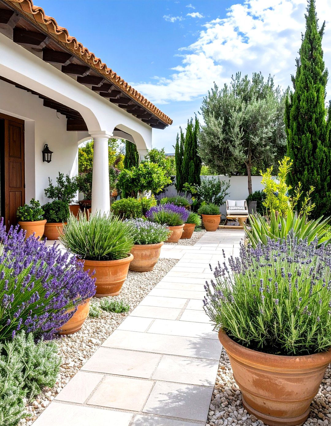Spanish Style Patio Surrounded by Drought Tolerant Mediterranean Plantings - 20 spanish style patio ideas