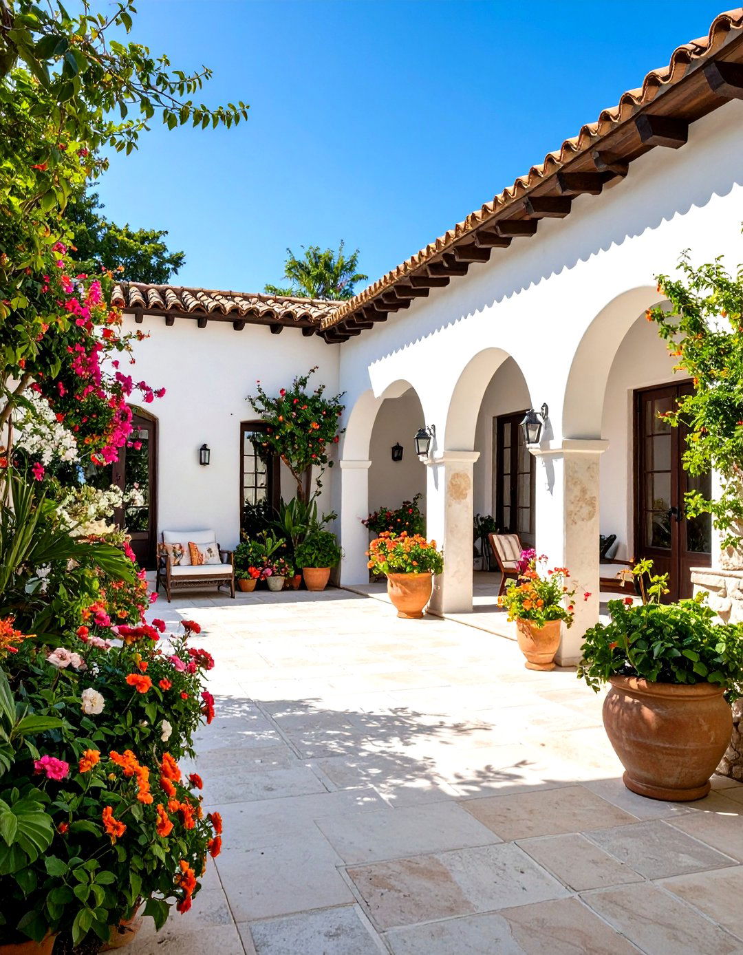 Spanish Style Patio with Rustic Stucco and Stone Walls - 20 spanish style patio ideas