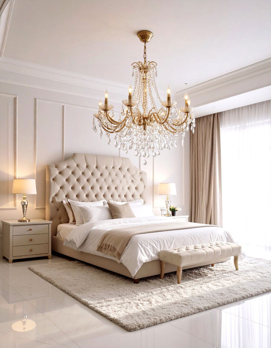 Sparkle with a Statement Chandelier - 20 Glam Bedroom Ideas