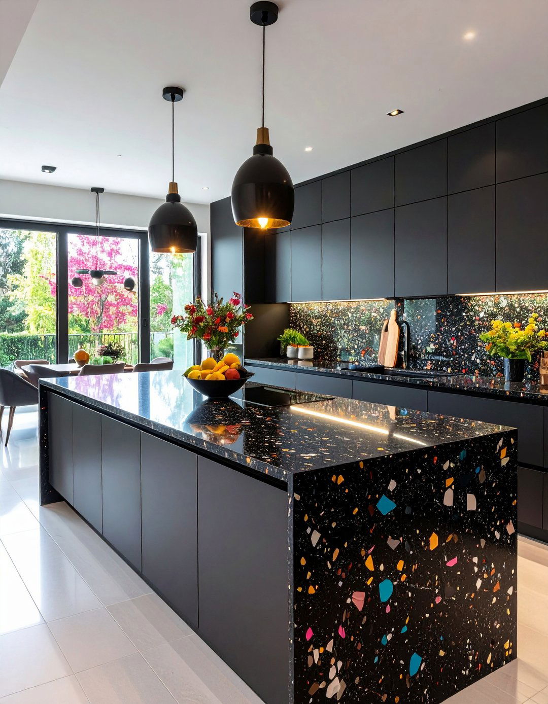 Speckled Black Terrazzo Delivers Playful Pattern - 20 Black Kitchen Countertops
