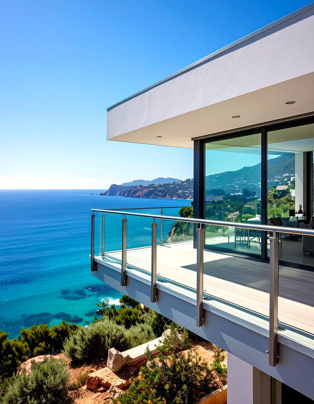 Spigot Mounted Glass for Floating Minimalism - 20 Glass Balcony Design Ideas