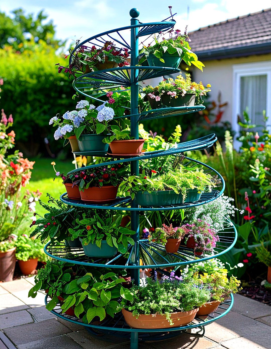 Spiral Design Outdoor Plant Stand for Compact Spaces - 20 Outdoor Plant Stand Ideas