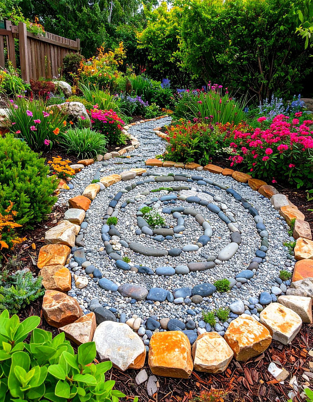 Spiral Maze of Gravel for Playful Interest - 20 Gravel Garden Ideas