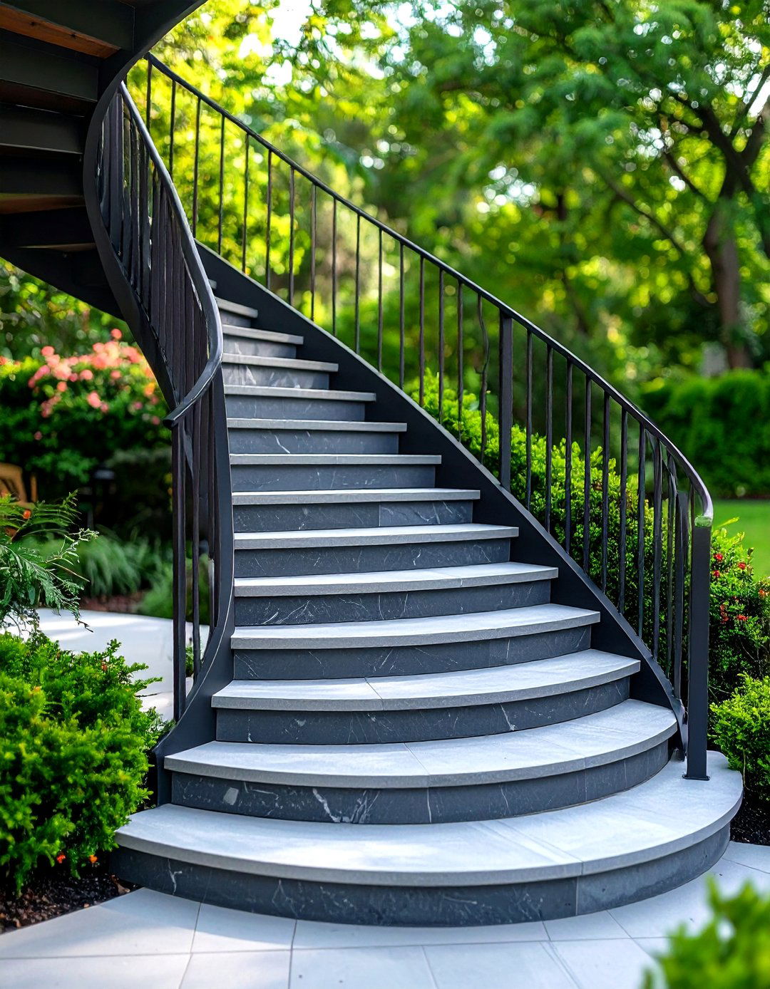 Spiral Patio Steps with Curved Handrails - 20 Patio Steps Ideas