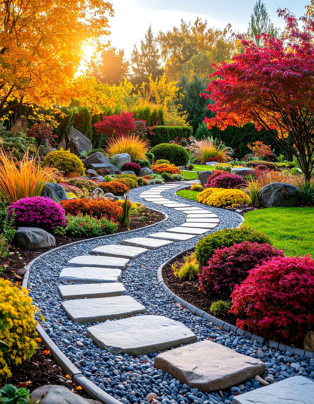 Spiral Rock Walkway with Curved Artistic Design Elements - 20 Rock Walkway Ideas