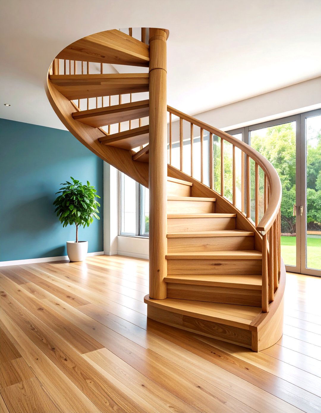 Spiral Wooden Staircase with Curved Handrails - 20 Wooden Staircase Ideas