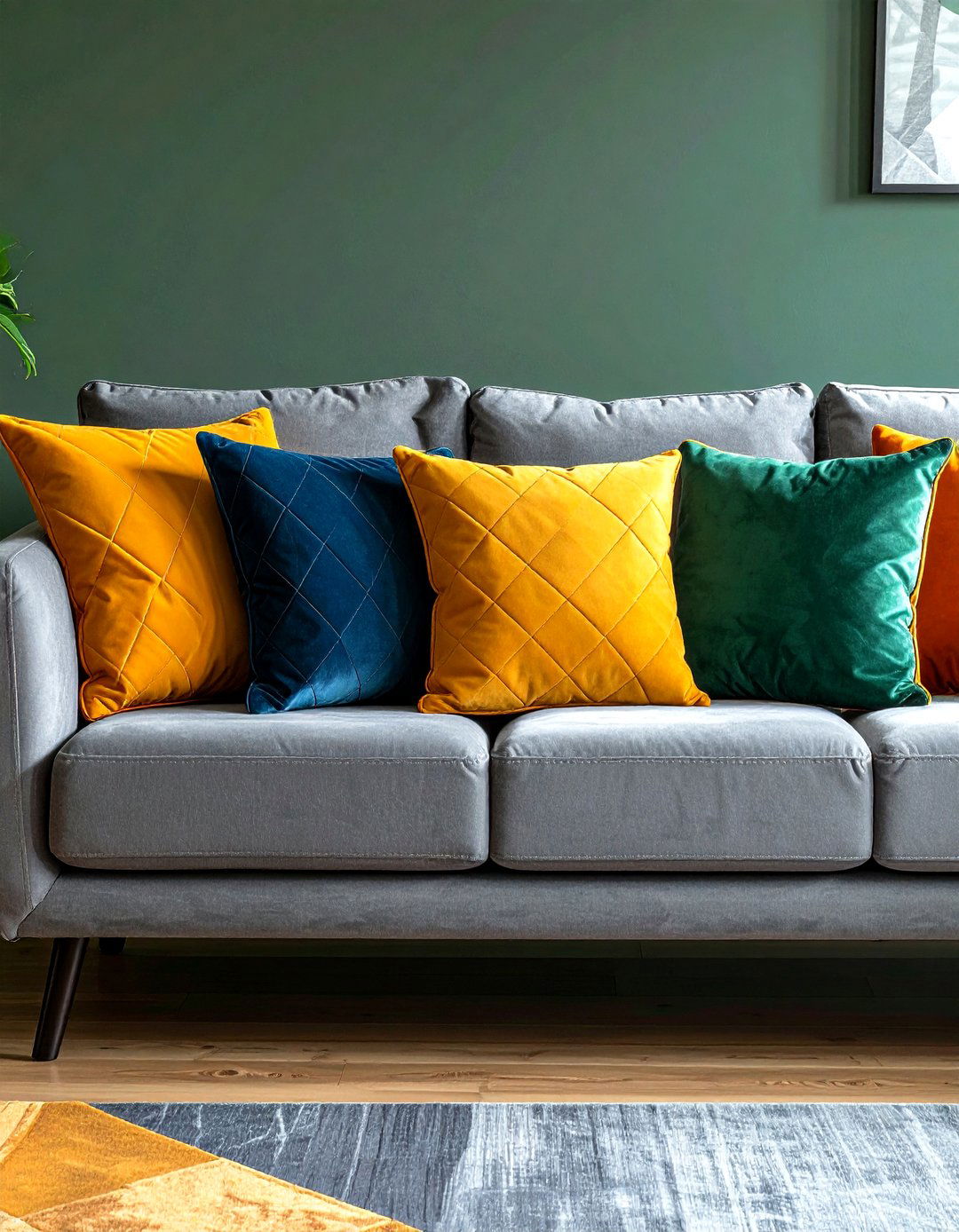 Splashy Accent Pillows on Grey Sectional - 20 Grey Sectional Living Room Ideas