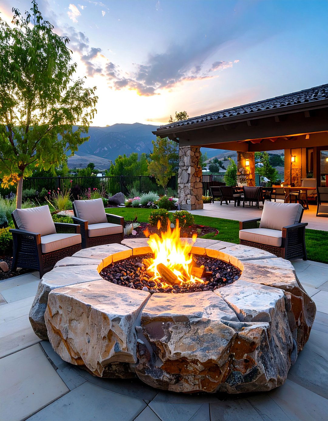 Split Boulder Fire Pit Feature - 20 Boulder Fire Pit Ideas