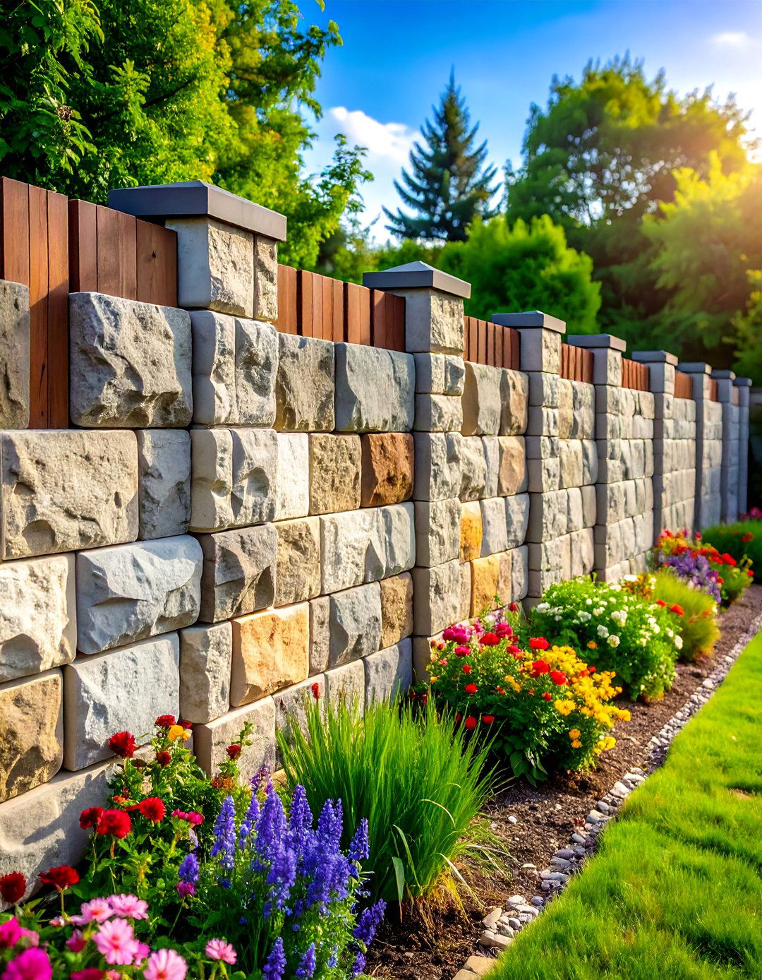 Split Face Textured Concrete Block Fence - 20 Concrete Block Fence Ideas