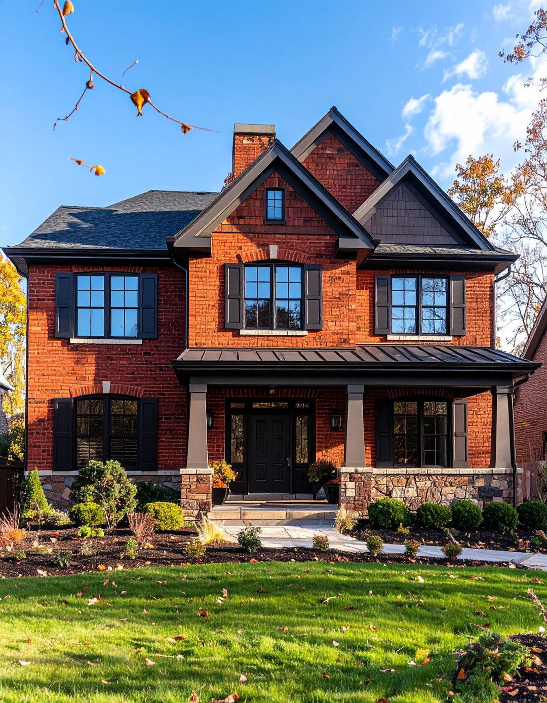 Split Level Red Brick House with Black Trim Modernization - 20 Red Brick House with Black Trim Design Ideas