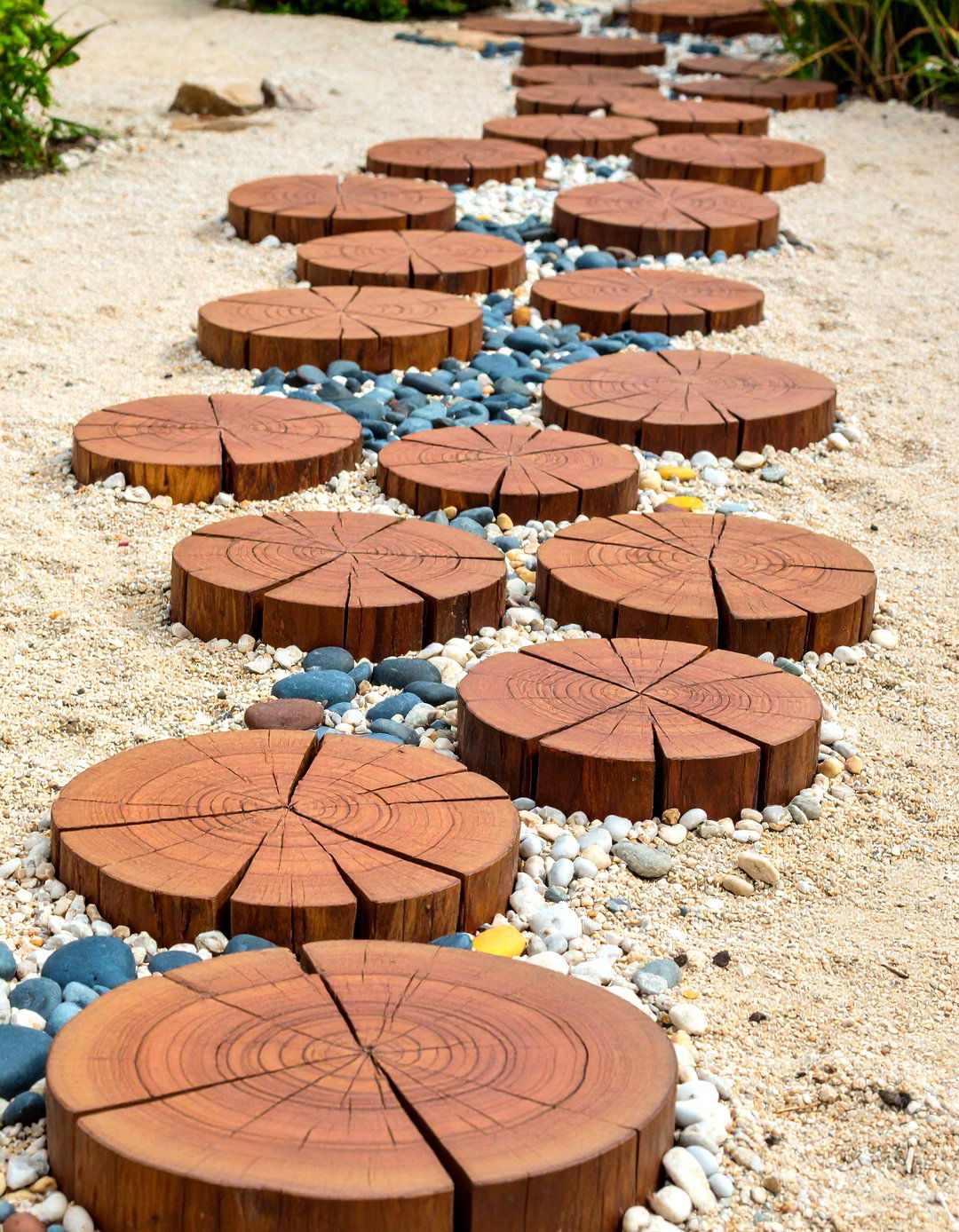 Split Log Cookie Stepping Walkway - 20 Farmhouse Walkway Ideas