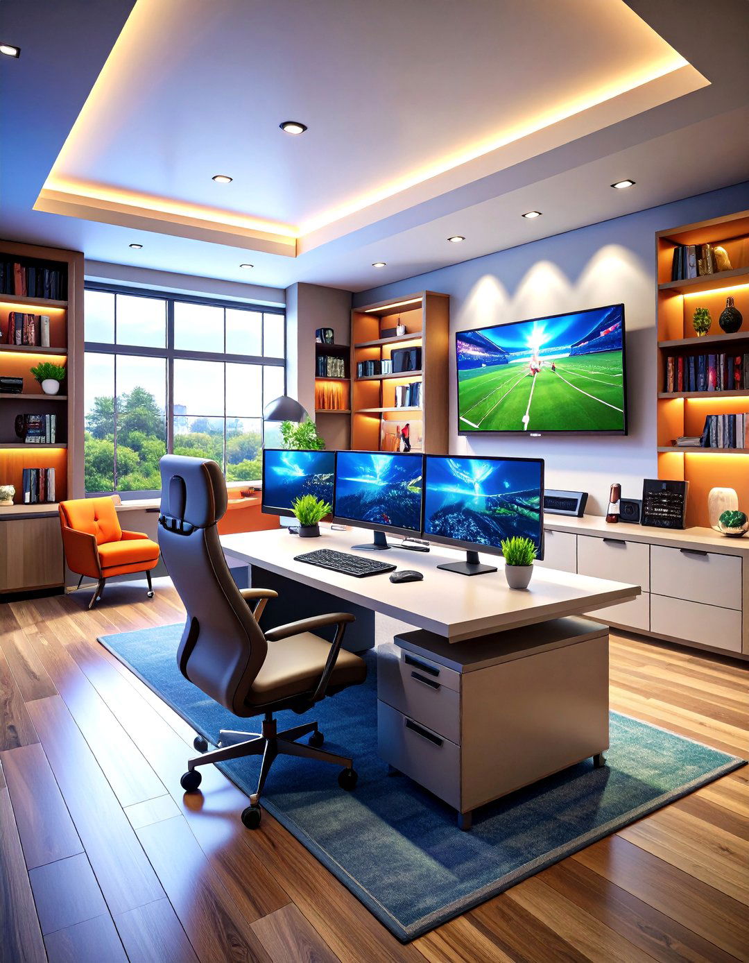 Sports Themed Man Cave Office Environment - 20 Man Cave Office Ideas