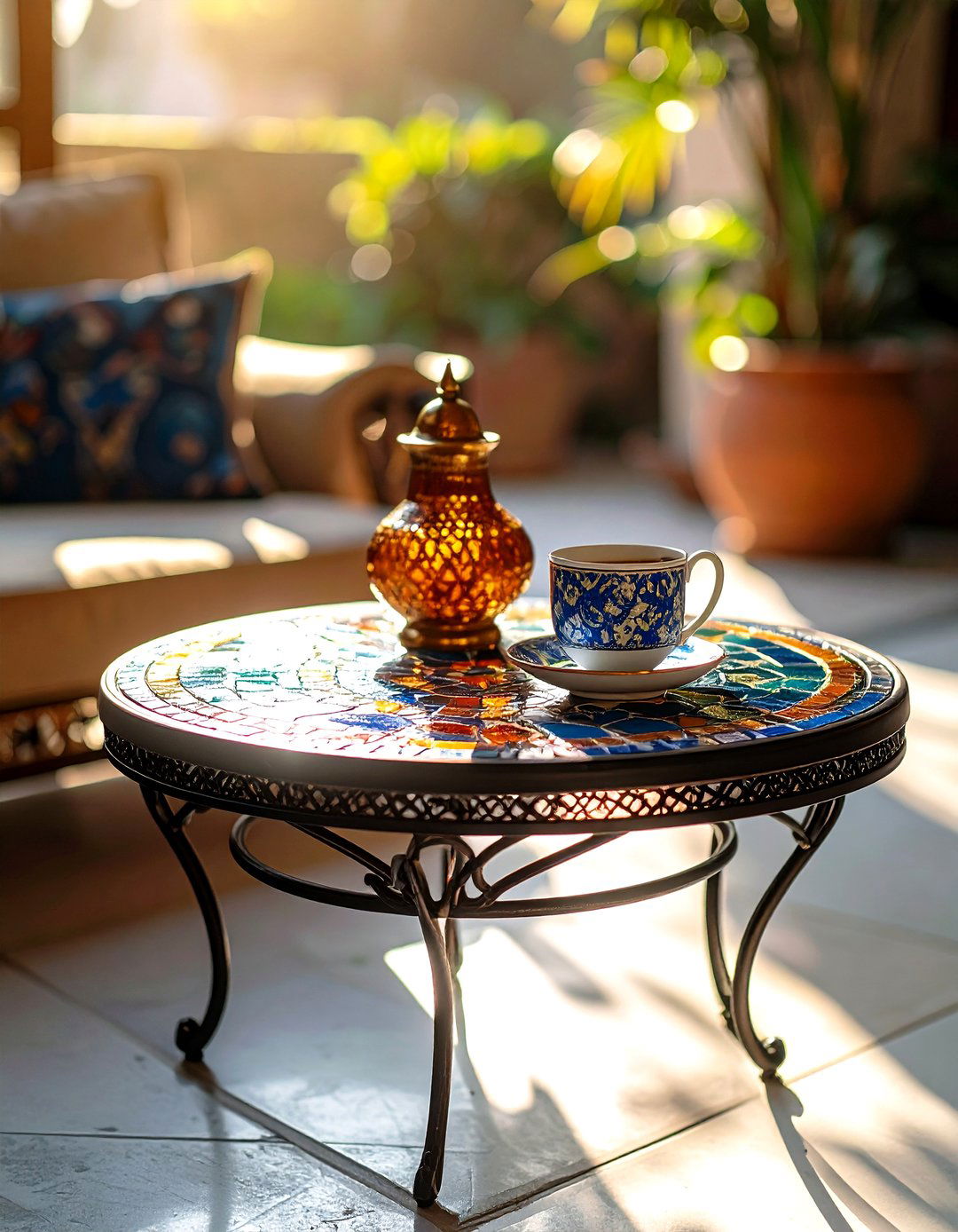 Spotlight a Zellige Top Coffee Table - 20 Bohemian Moroccan Living Room Ideas