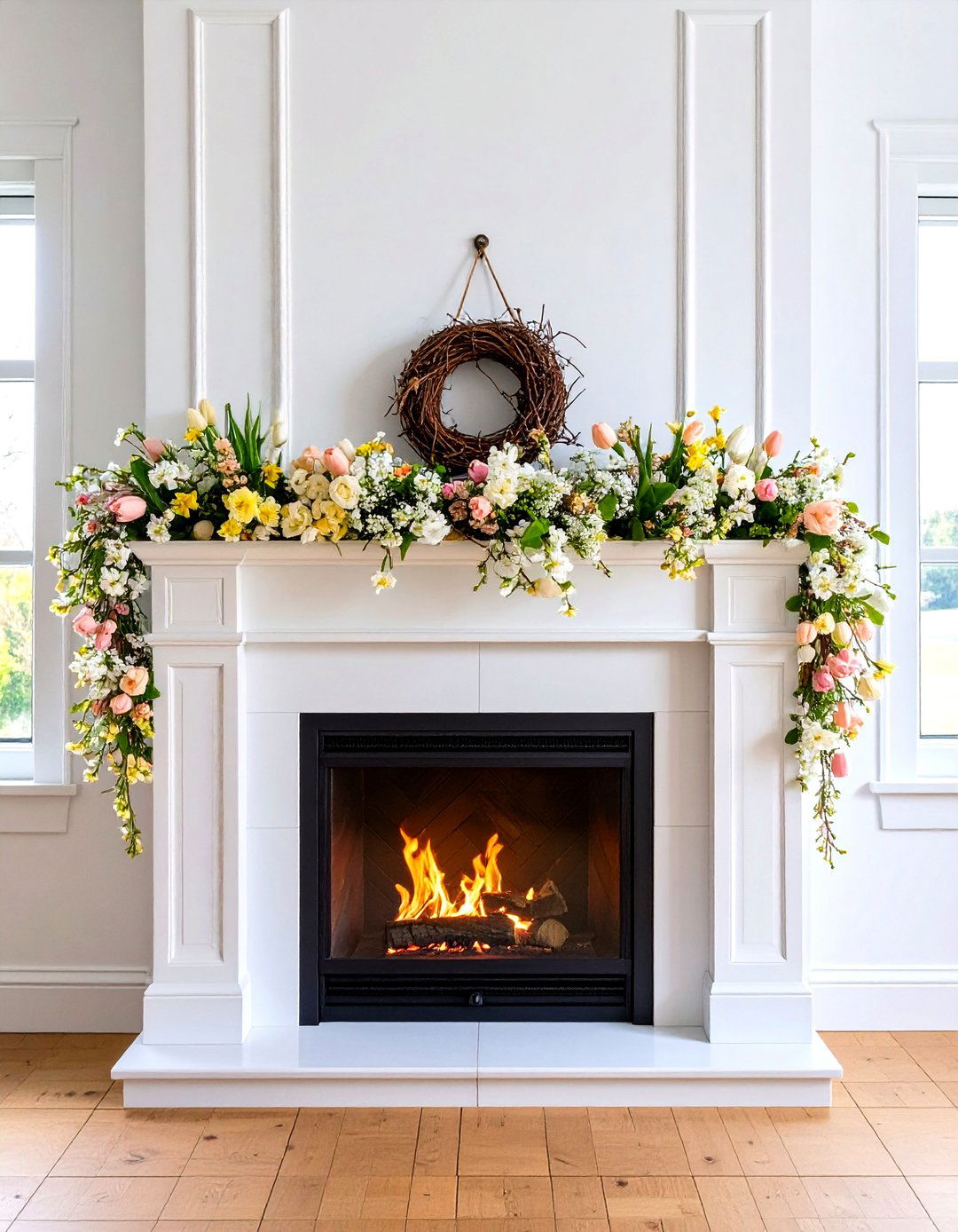 Spring Flower and Greenery Mantel Garland - 20 Mantel Garland Ideas