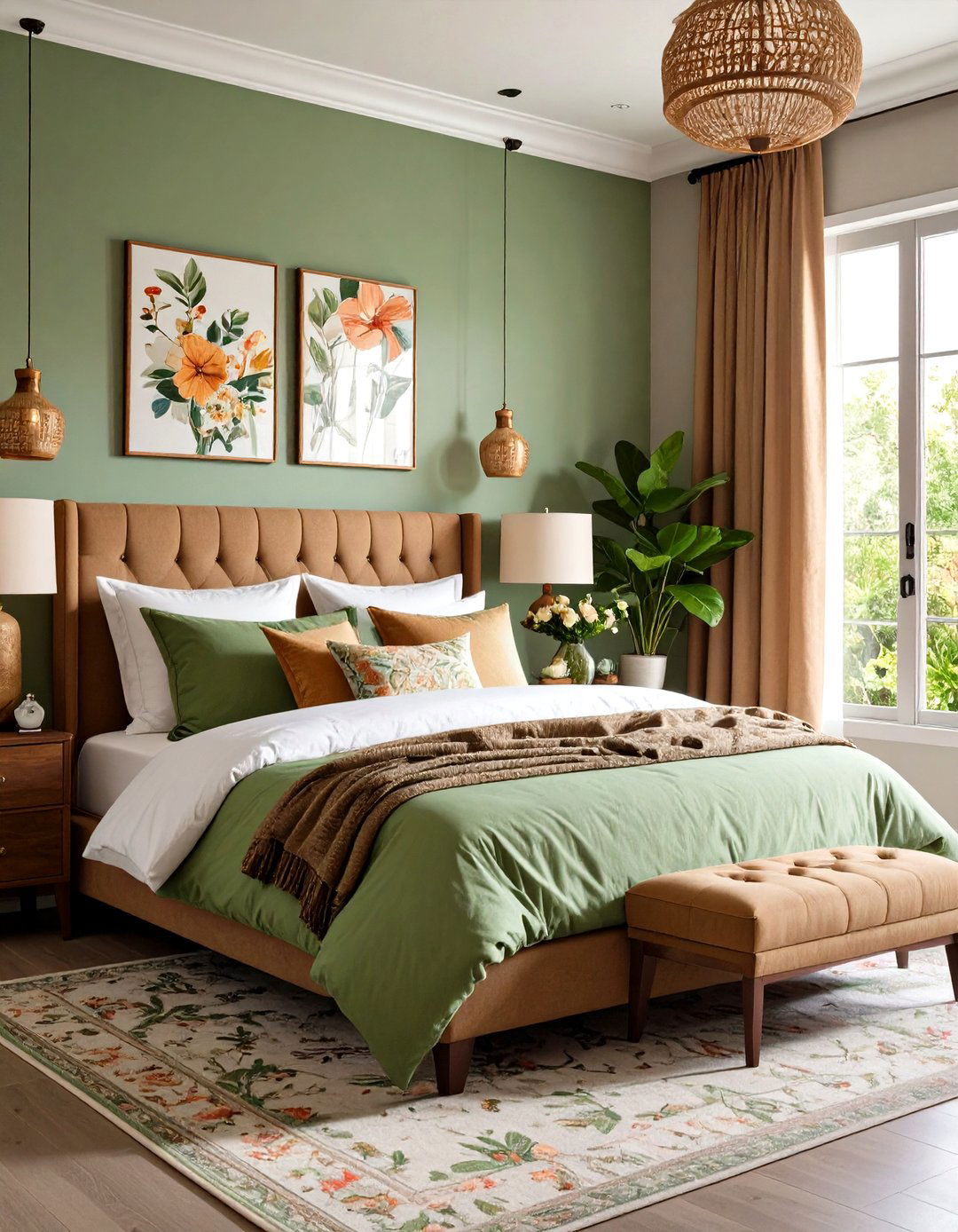 Spring Green and Tan Brown Bedroom - 20 Green and Brown Bedroom Ideas