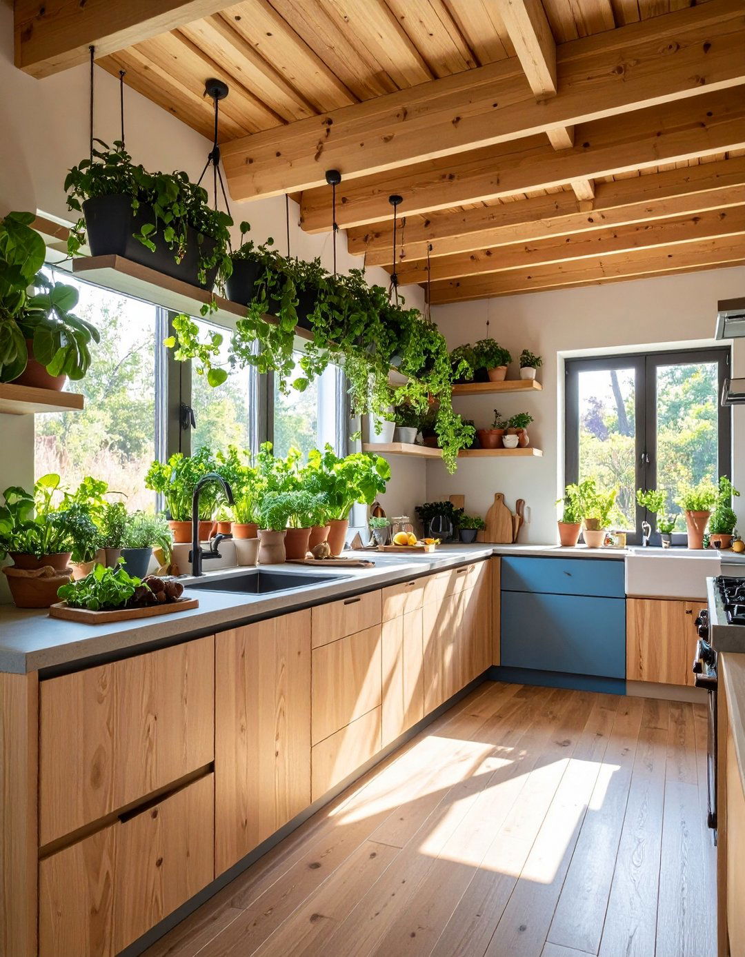 Sprinkle in Living Green and Natural Wood - 20 Galley Kitchen Ideas
