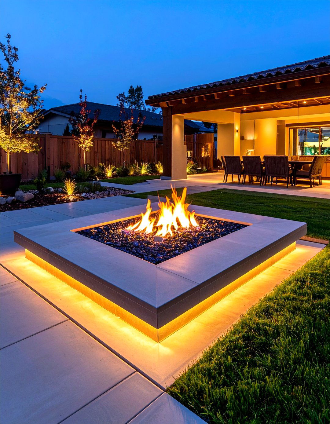 Square Fire Pit with LED Accent Lighting - 20 Square Fire Pit Ideas