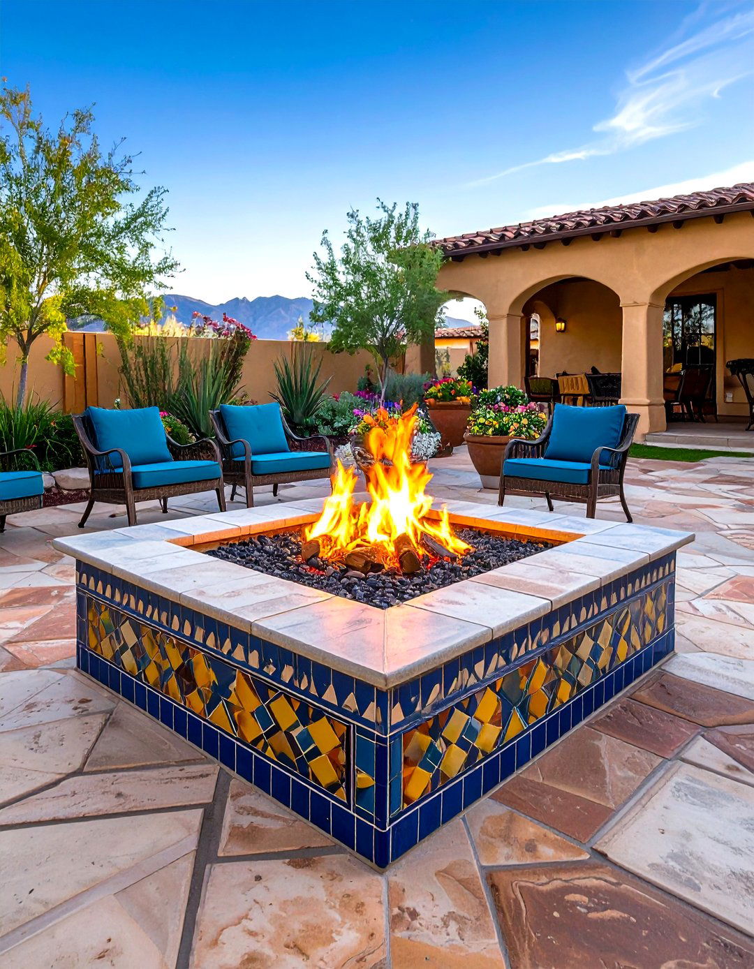 Square Fire Pit with Tiled Surround - 20 Square Fire Pit Ideas