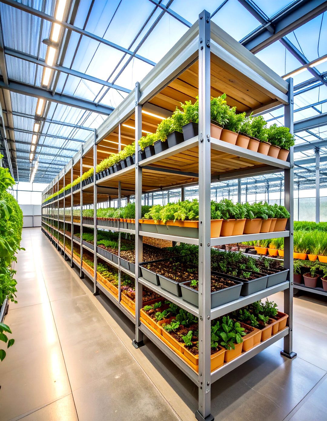 Stackable Seed Tray Greenhouse Shelving for Mass Propagation - 20 Greenhouse Shelving Ideas