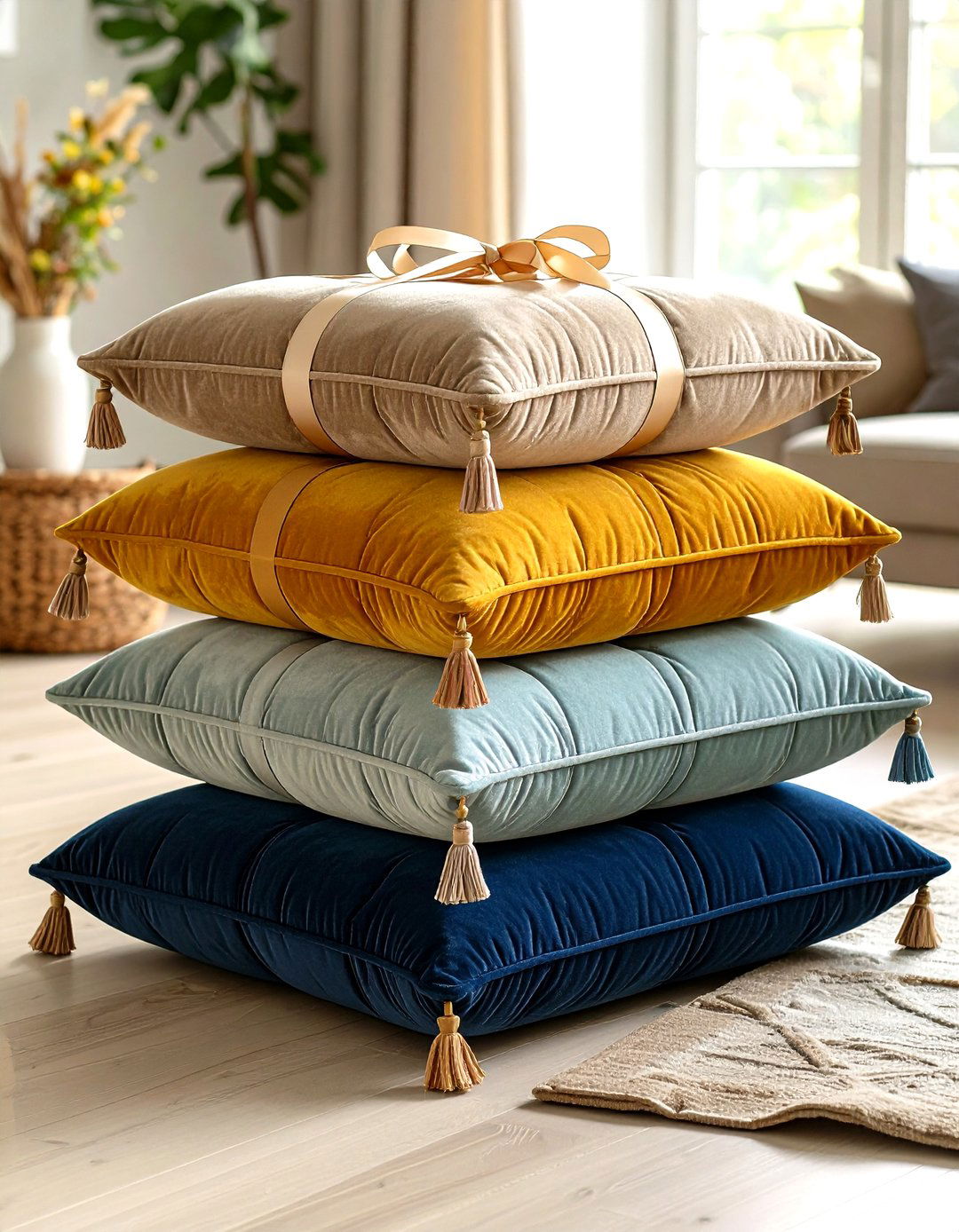Stackable Tufted Floor Seating Cushions for Quick Guest Prep - 20 Floor Seating Ideas