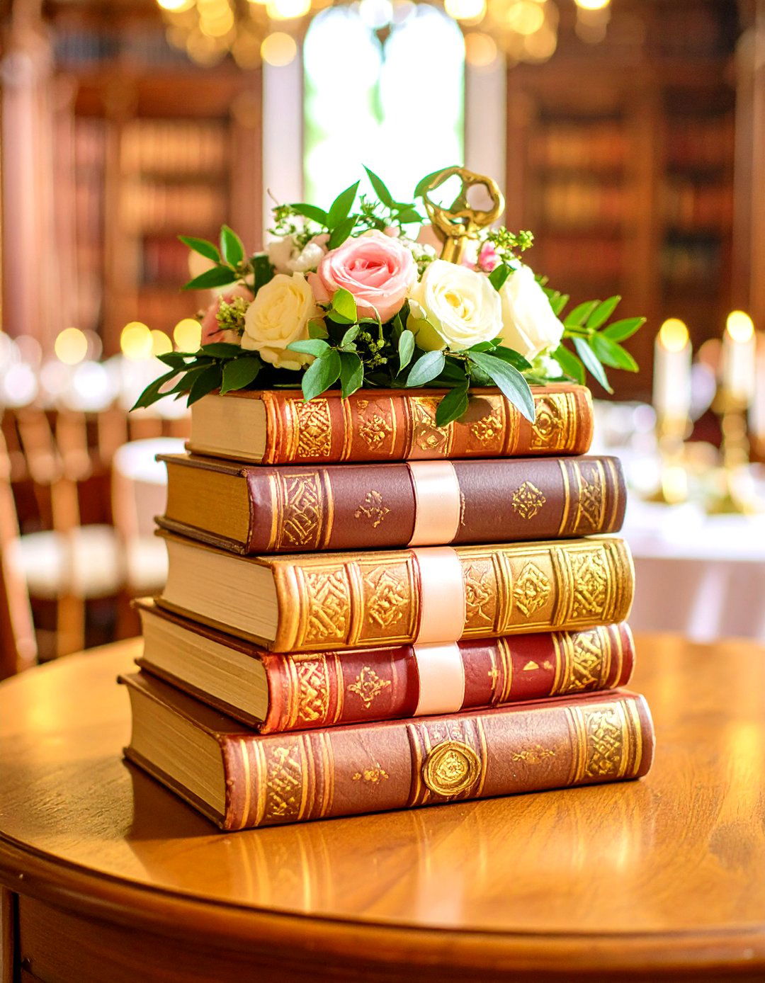 Stacked Antique Book Non Floral Wedding Centerpiece - 20 non-floral wedding centerpiece ideas