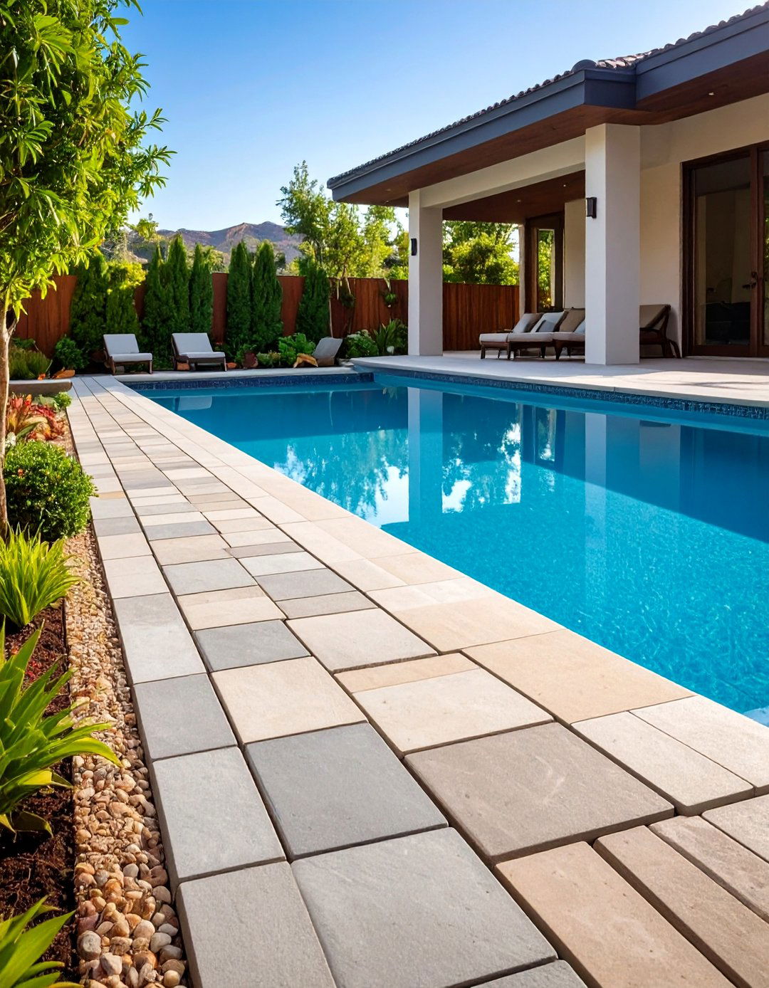 Stacked Bond Concrete Pavers Pool Perimeter - 20 Concrete Pavers Around Pool Ideas