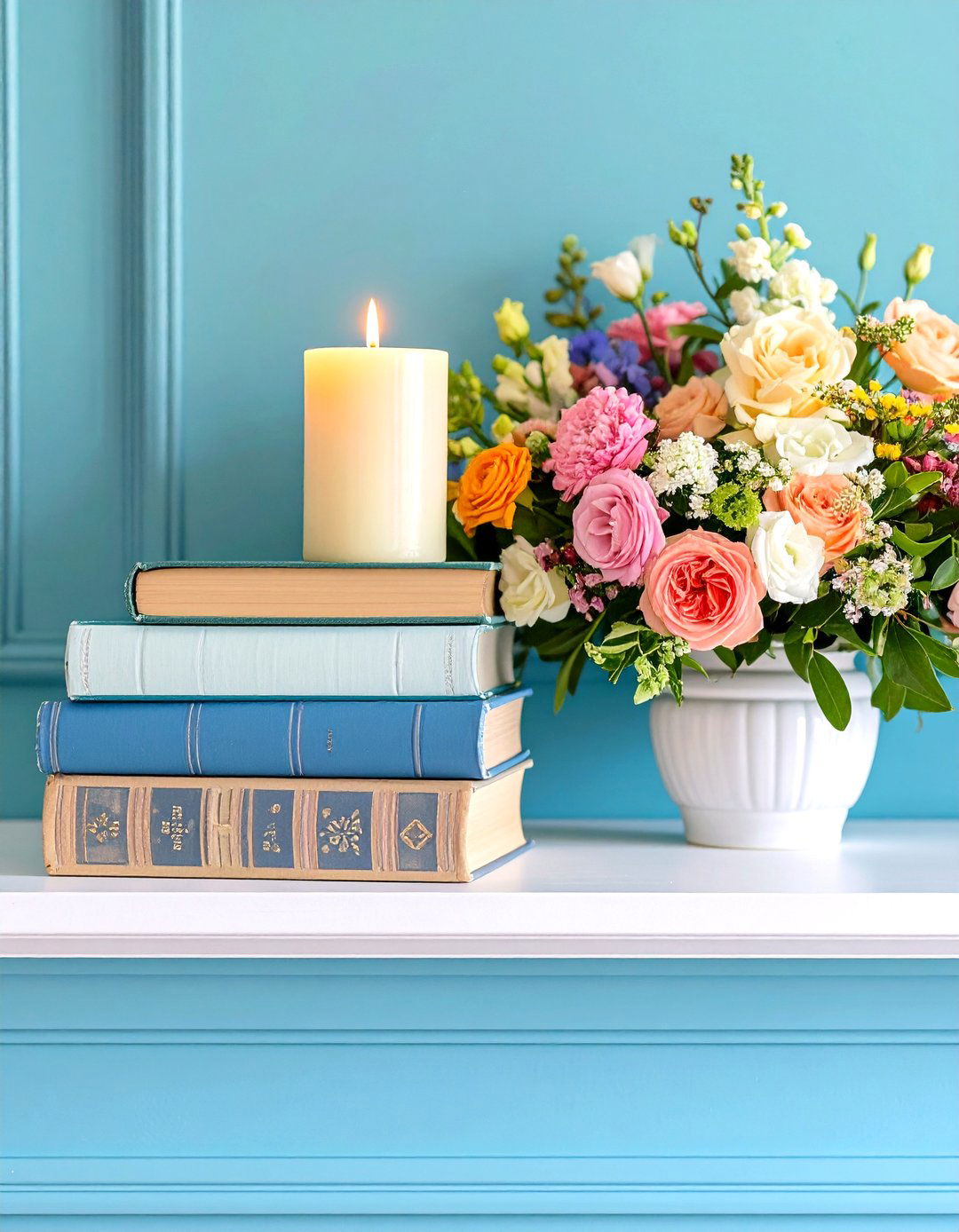 Stacked Books and Tapered Candles - 20 Spring Mantel Decor Ideas
