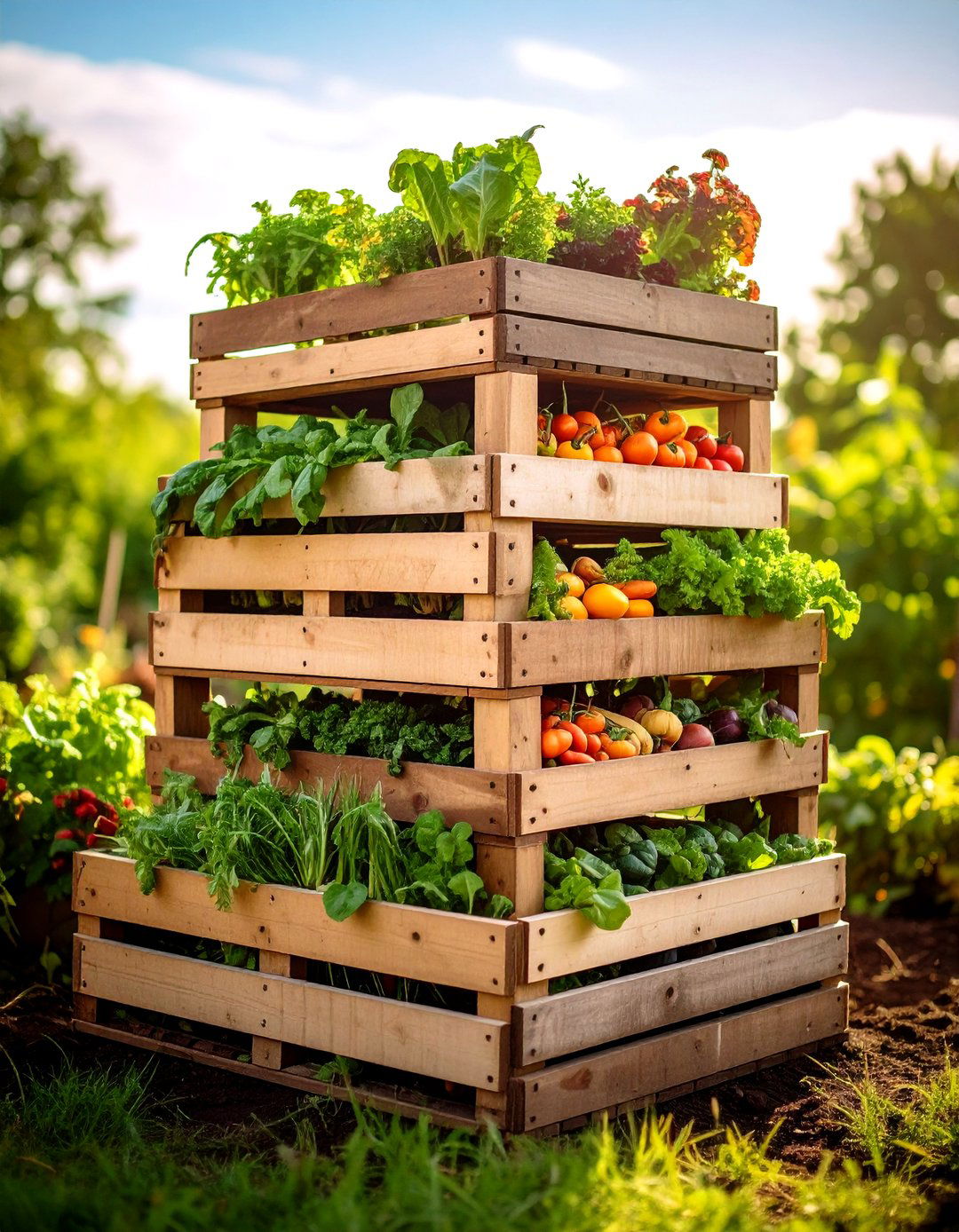 Stacked Crate Vegetable Beds - 20 Tiered Garden Ideas