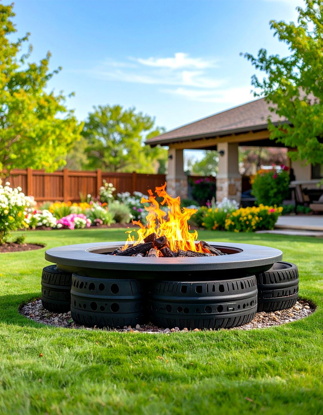 Stacked Rims Tiered Fire Pit - 20 Truck Rim Fire Pit Ideas