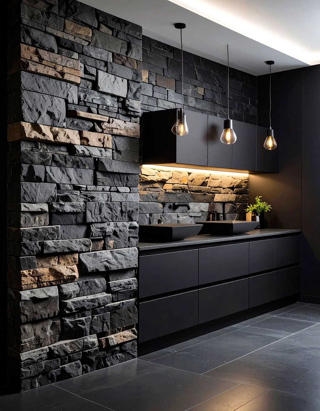 Stacked Slate Accent Wall - 20 Stone Shower Design Ideas