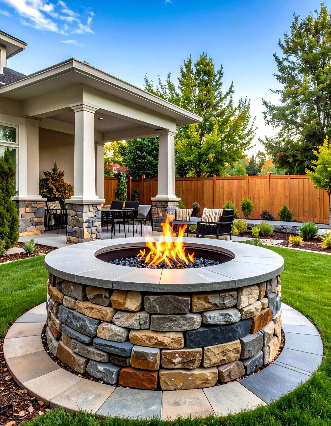 Stacked Slate Pillar Fire Pit - 20 Stone Fire Pit Ideas