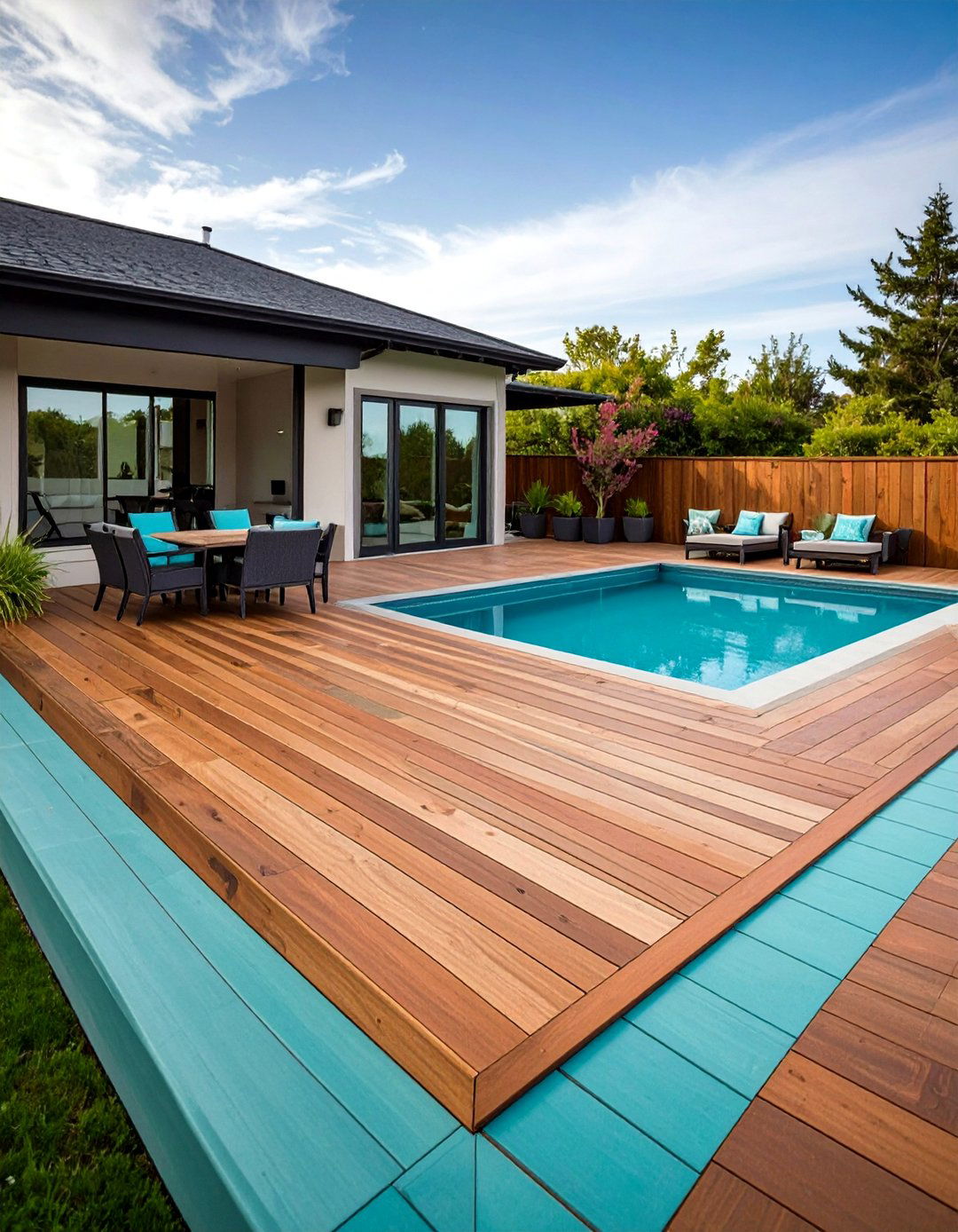 Stained Concrete Deck Flooring in Bold Hues - 20 Deck Flooring Ideas