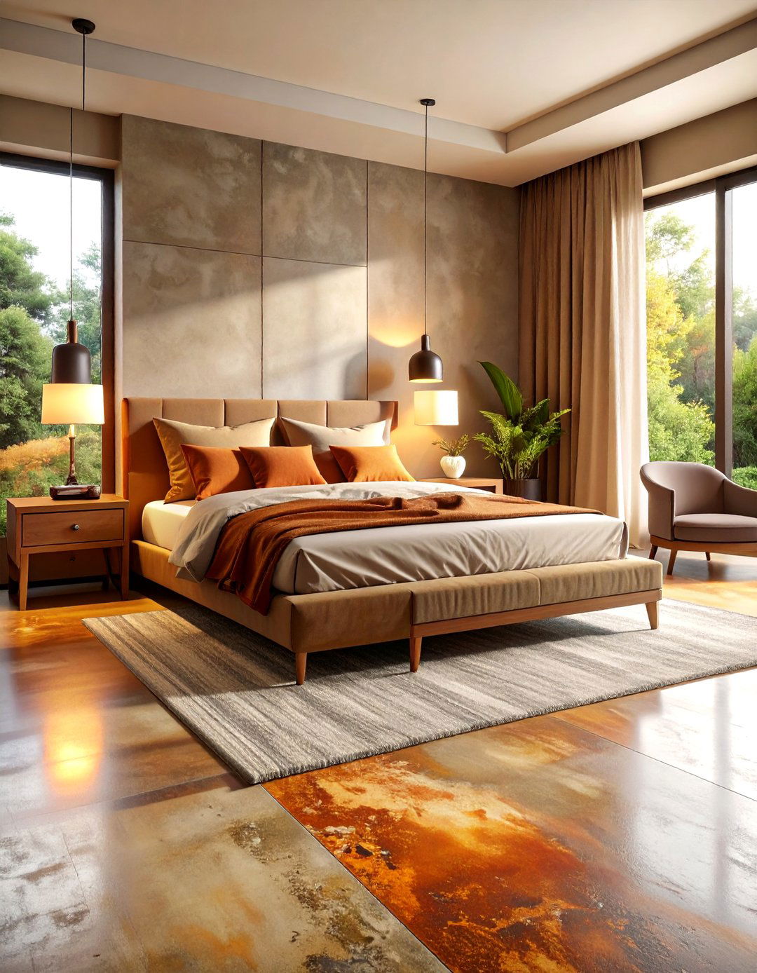 Stained Concrete Floor Bedroom with Earthy Tones - 20 Concrete Floor Bedroom Ideas
