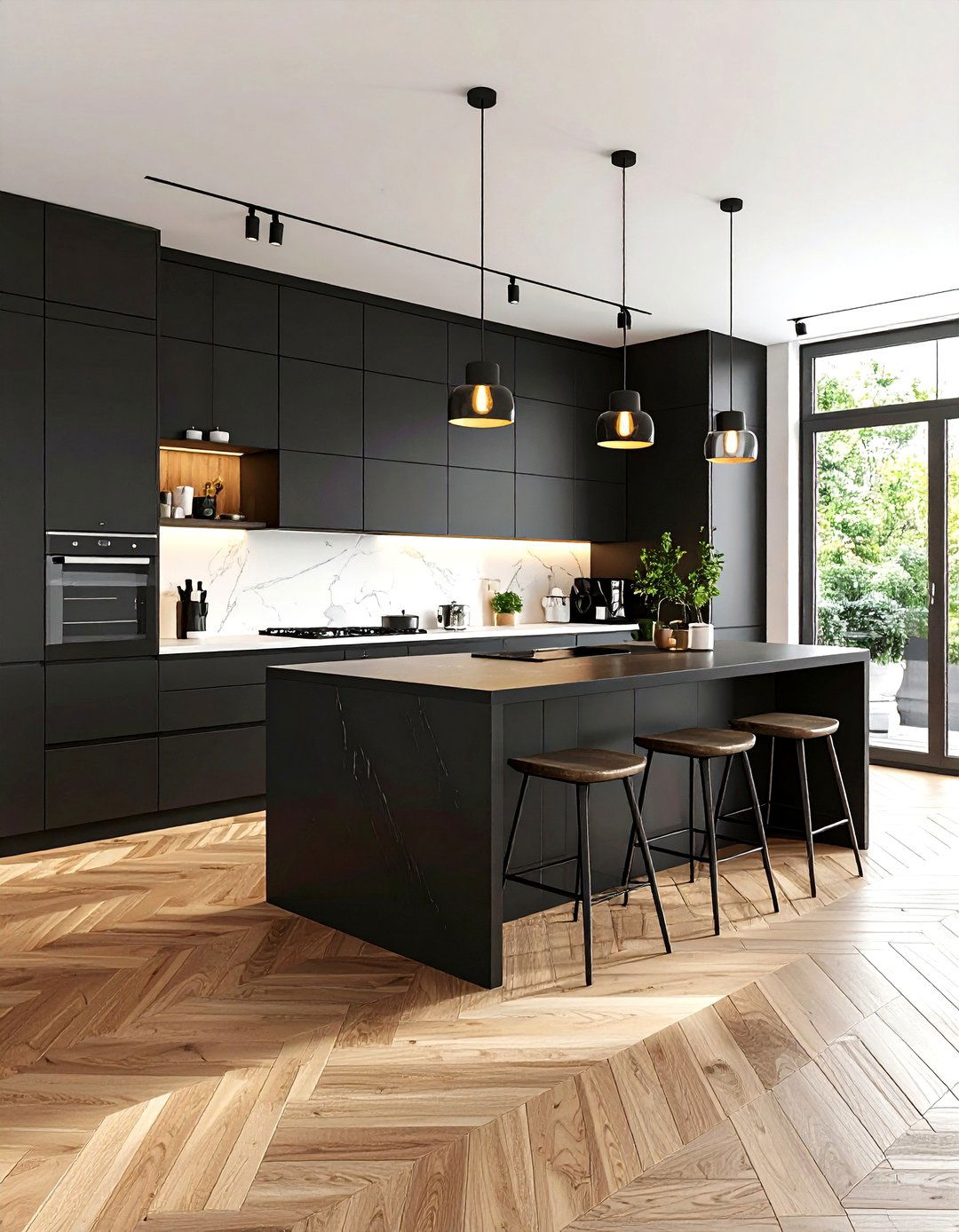 Stained Dark Ebony Kitchens With Wood Floors - 20 Kitchens With Wood Floors