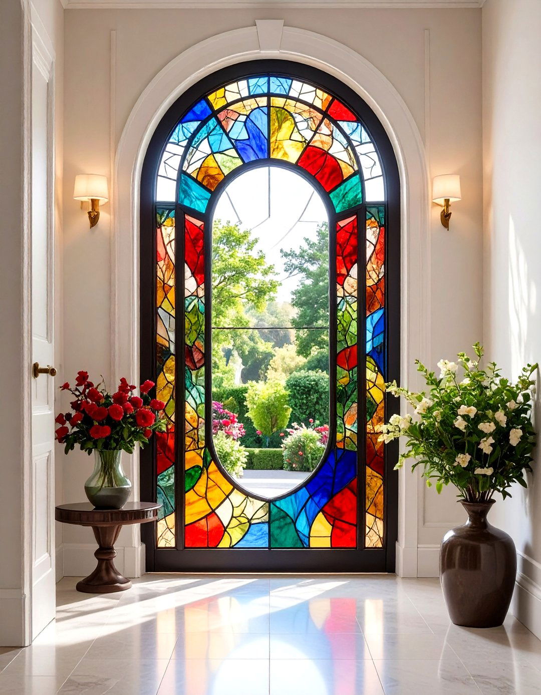 Stained Glass Mirror Painting with Vibrant Color Blocks - 20 Mirror Painting Ideas