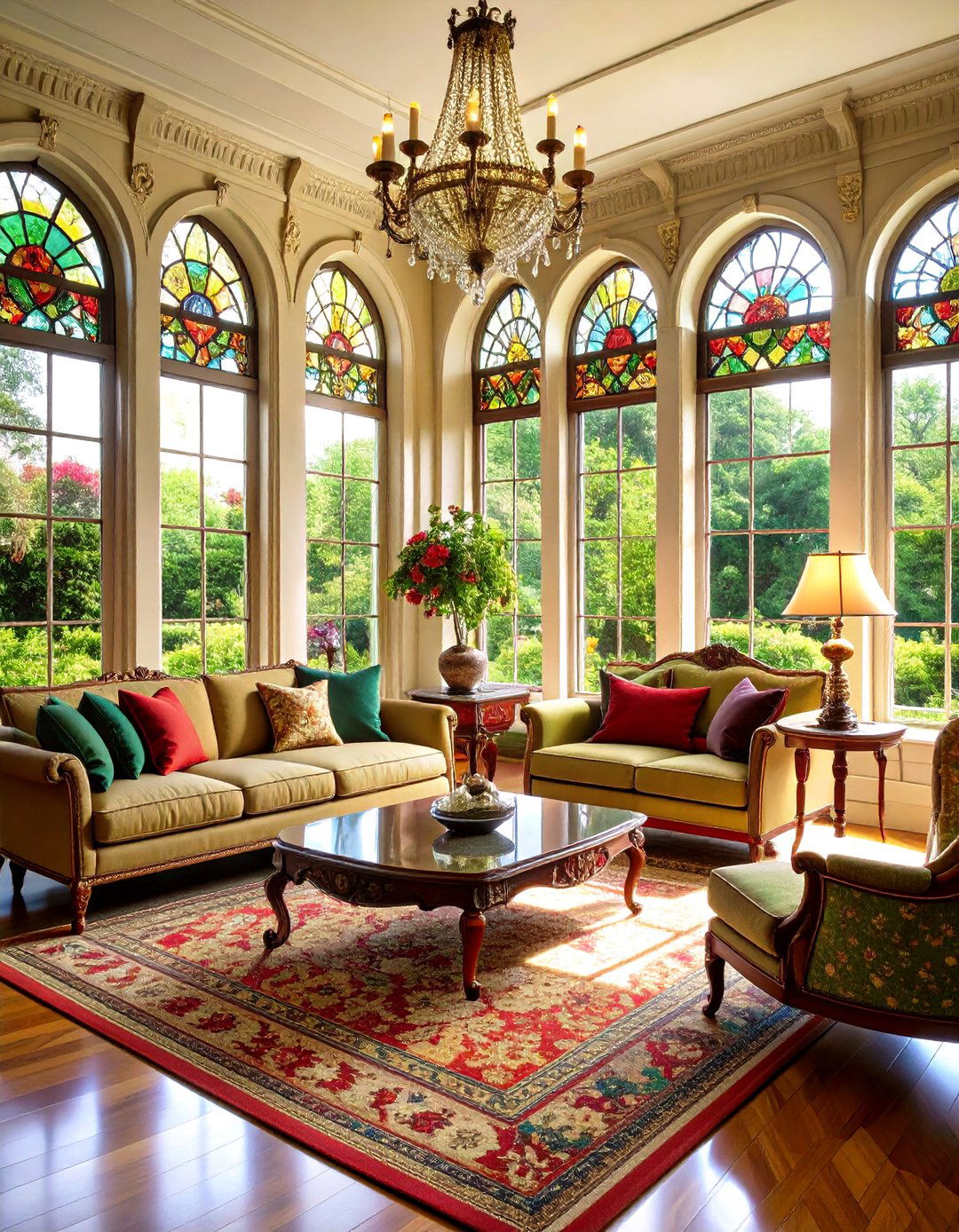 Stained Glass Windows - 20 Victorian Dark Green Living Room Ideas