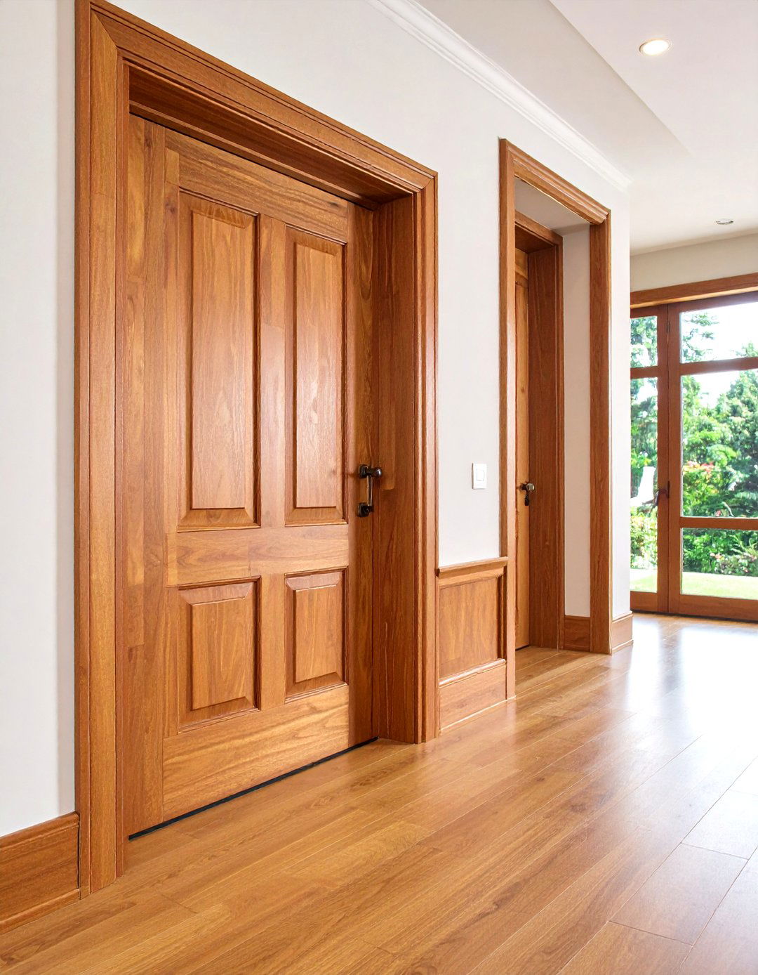 Stained Natural Wood Door Trim for Seamless Flow - 20 Door Trim Ideas