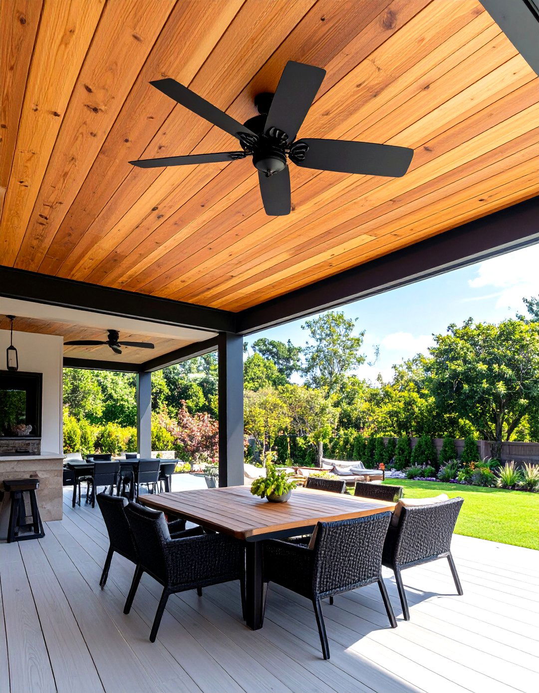 Stained Tongue and Groove Cedar Patio Ceiling - 20 patio ceiling ideas