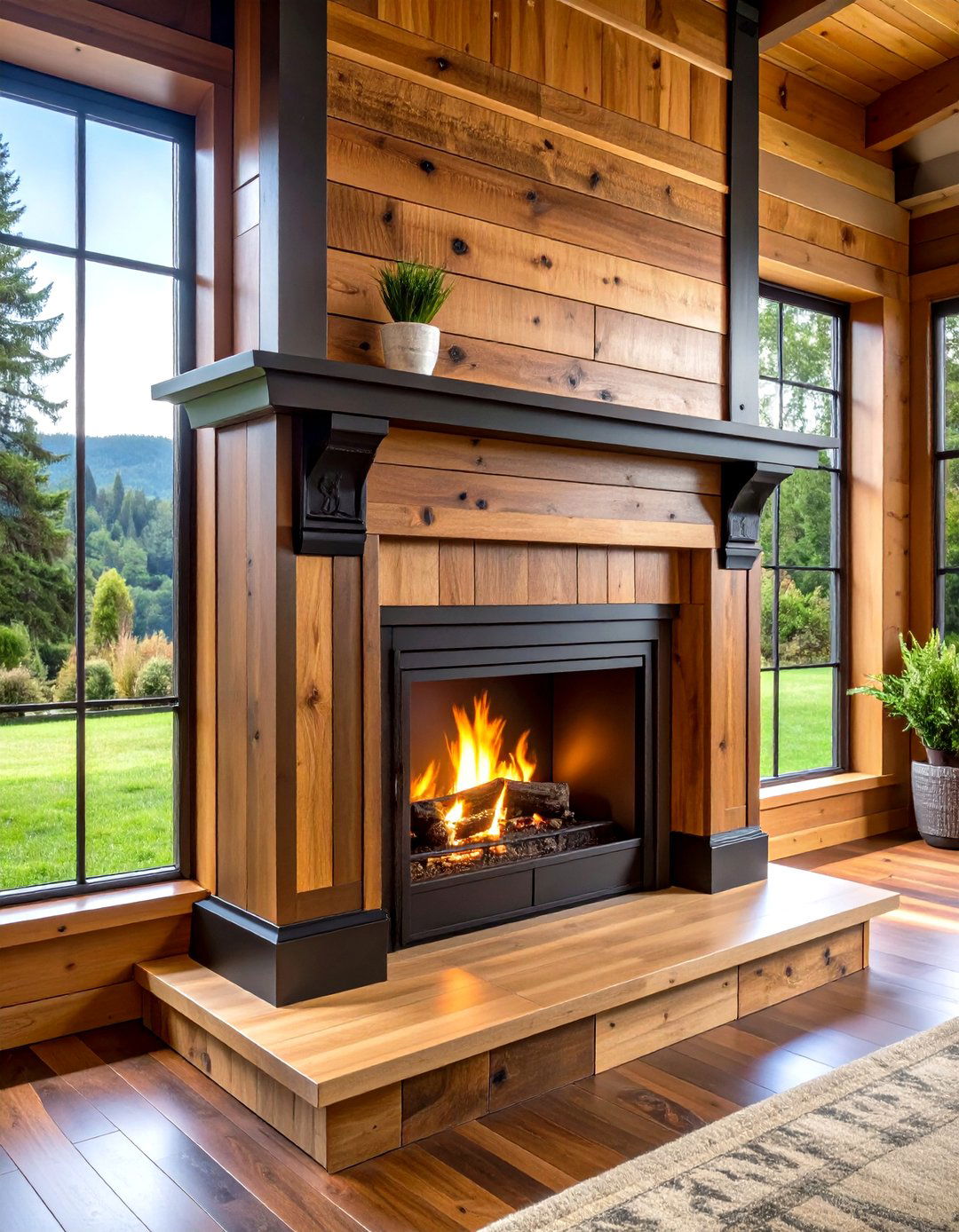 Stained Wood Shiplap - 20 Shiplap Fireplace Ideas