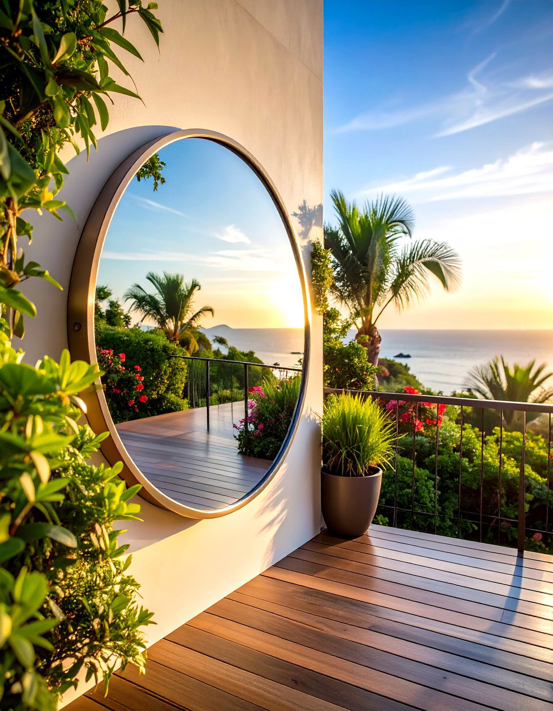Stainless Backed Garden Mirror Withstands Coastal Weather - 20 Garden Mirror Ideas