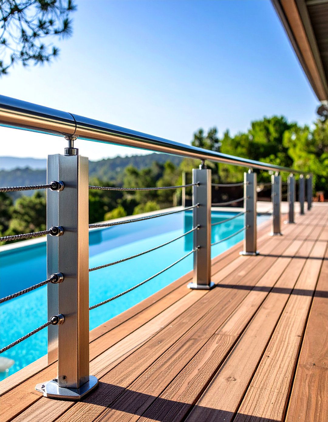 Stainless Steel Cable Railings for Minimalist Style - 20 Pool Deck Railing Ideas