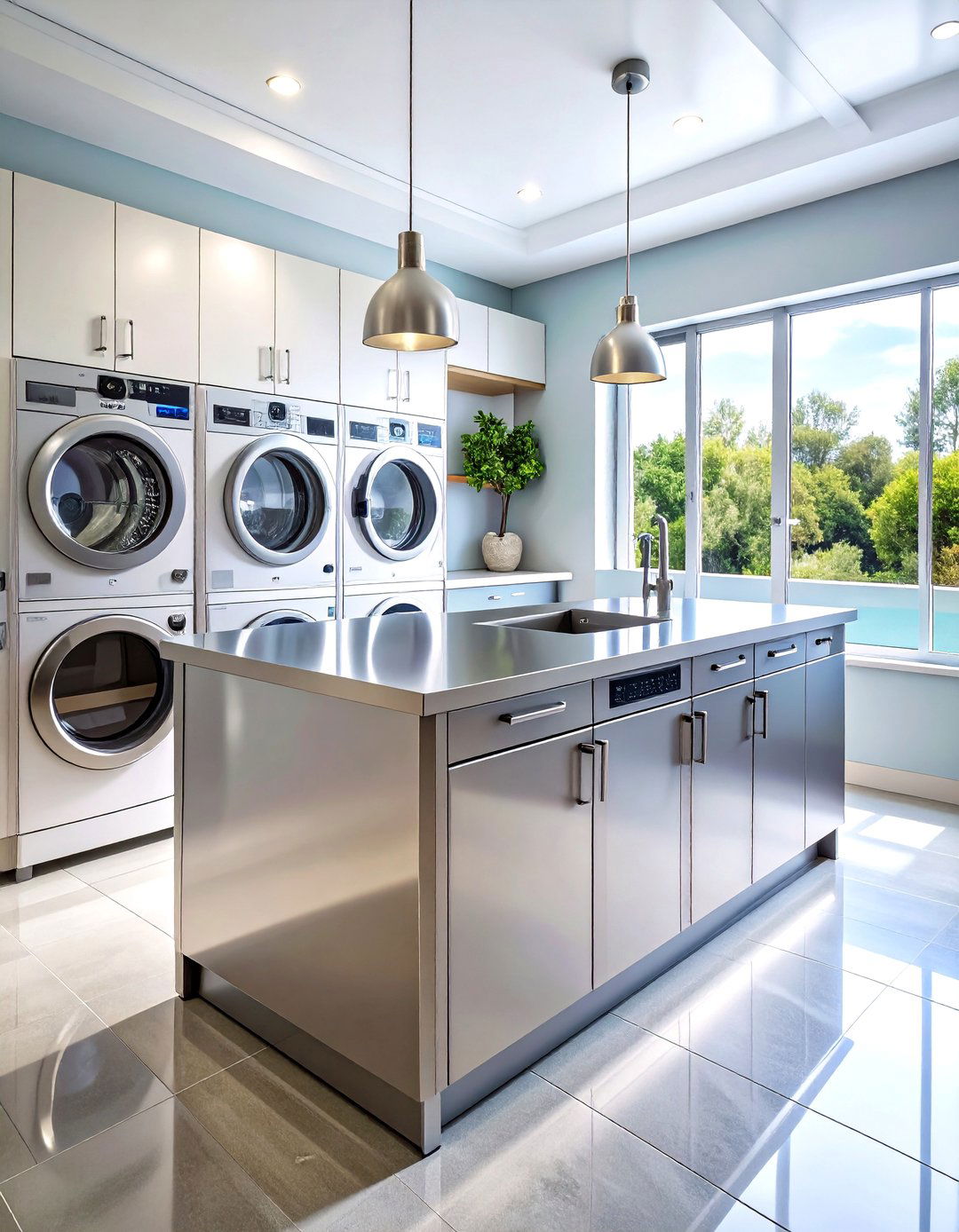 Stainless Steel Commercial Laundry Room Countertop - 20 Laundry Room Countertop Ideas